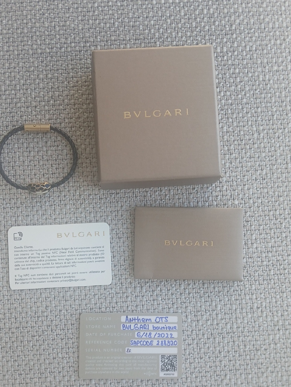 Bulgari Black Braided Leather Bracelet with Gold Serpenti Head